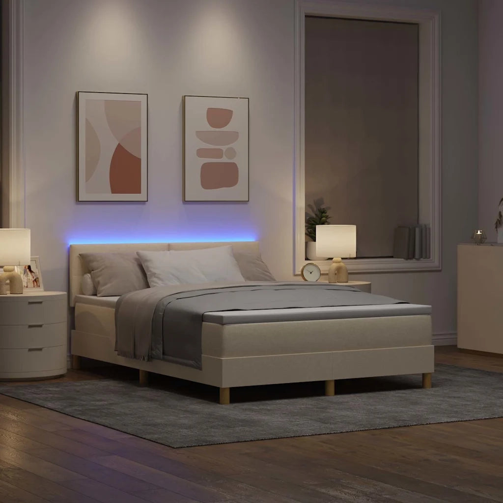 Letto a Sorgente LED con materasso Crema 140 x 200 cm Tessuto