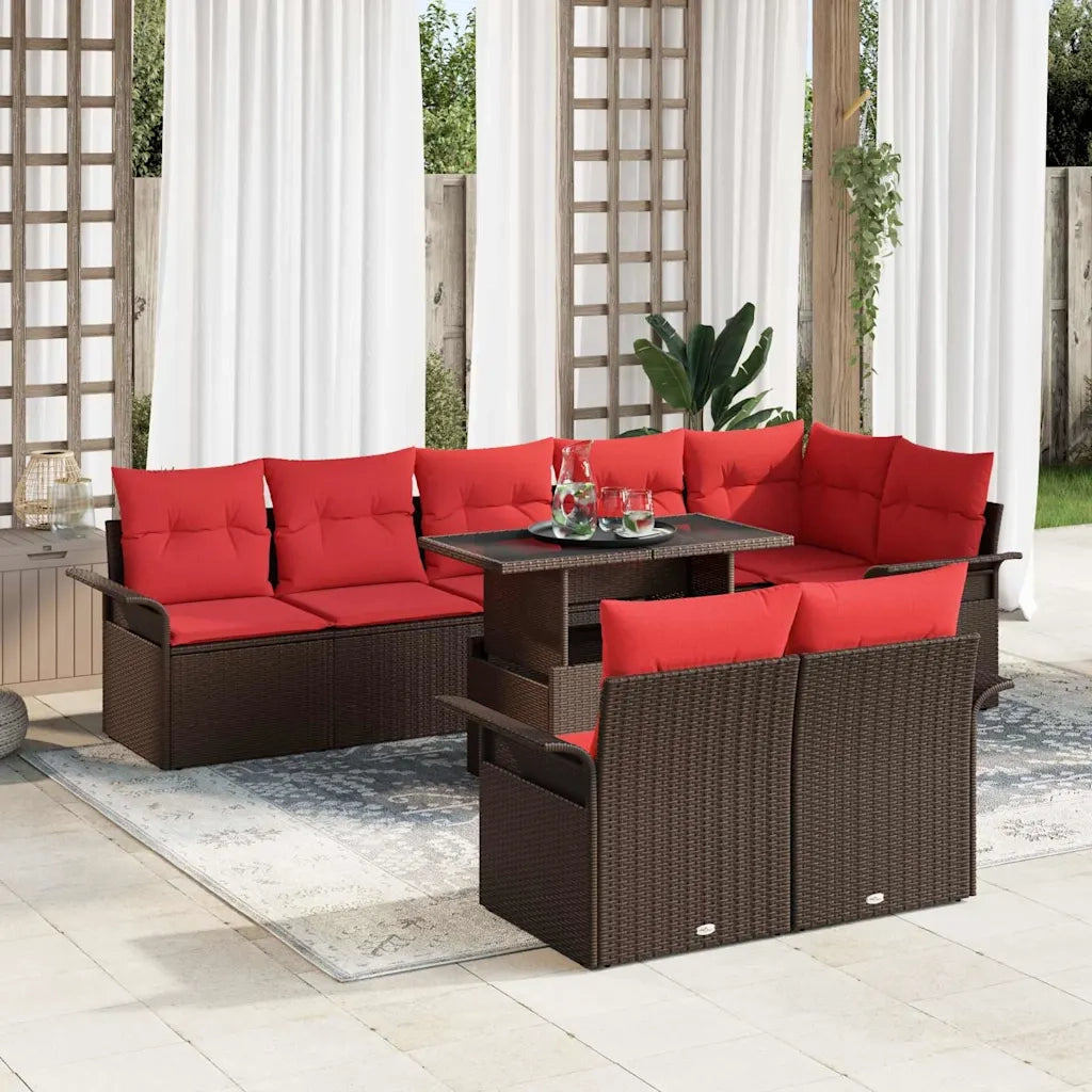Set Divano da Giardino con cuscino 9 pcs Marrone Poly Rattan 3348310
