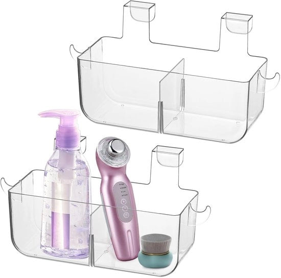 Organizzatore per porta finestre 2 pezzi - Contenitore di plastica per archiviazione - Ganci per cucina/angolo cucina - Design trasparente - Soluzione intelligente per l'ottimizzazione dello spazio - Cassetto di archiviazione