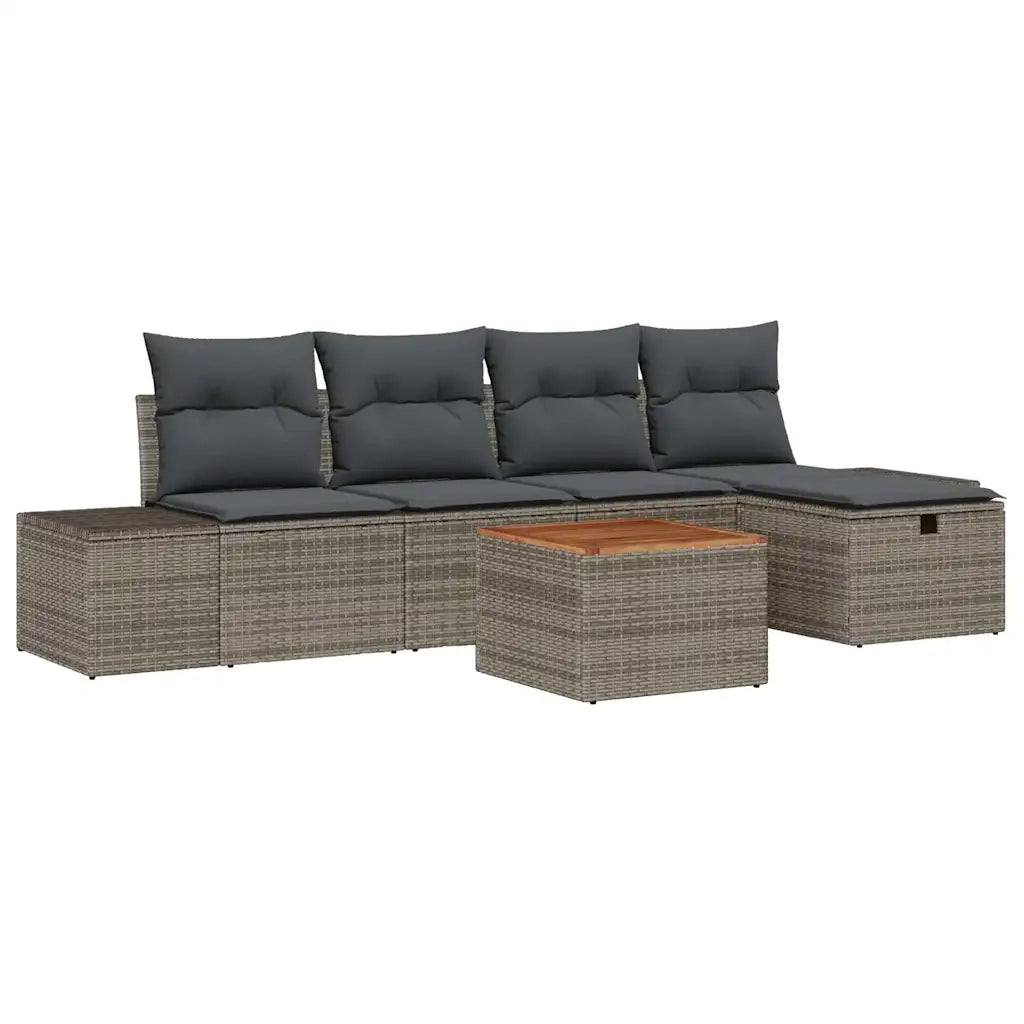 Set Divano da Giardino con cuscino 6 pcs Grigio polyrattan