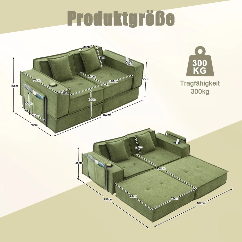 Divano Letto 2 Posti con Pouf e Contenitore ¨C MINIMAL ¨C Tessuto