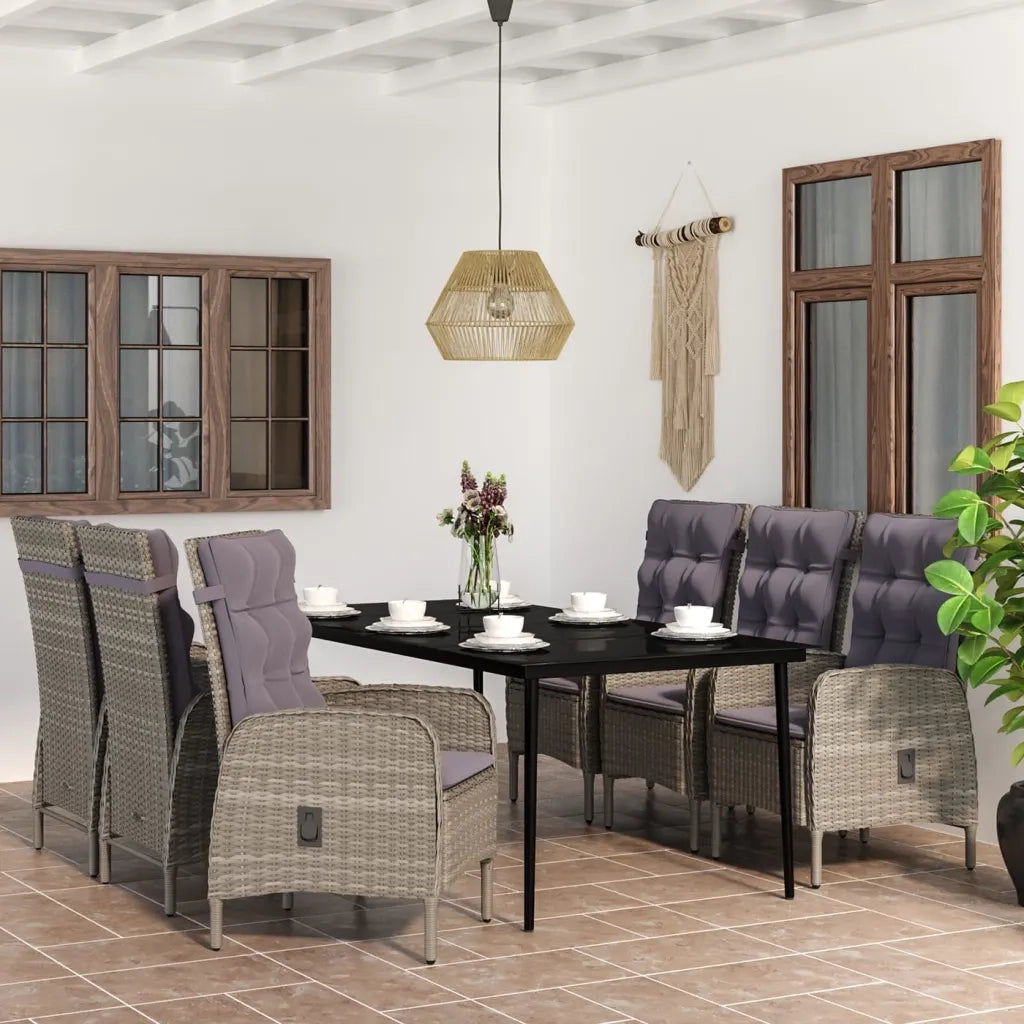 Set da Pranzo da Giardino 7 pz con Cuscini Grigio e Nero 3099375