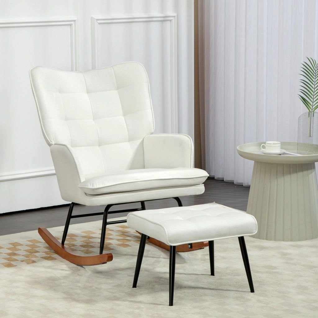 Poltrona a Dondolo con Poggiapiedi e Braccioli ¨C Minimal ¨C Crema