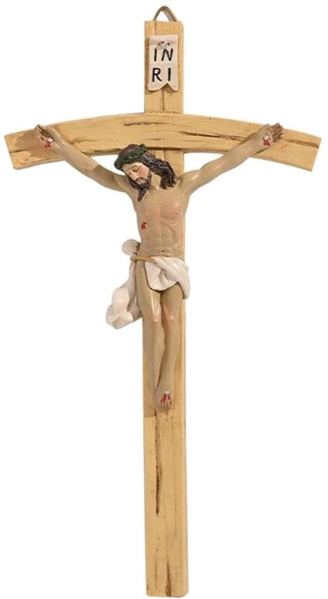 Decorazione per parete con croce dipinta a mano - statua di Gesù - decorazione per parete religiosa - impermeabile - vernice sintetica - 22 cm - crocifisso