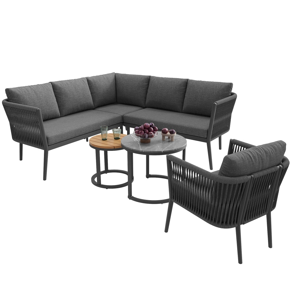 Set da giardino per 5-6 persone - Zephmum- Modulare, resistente all'acqua, grigio
