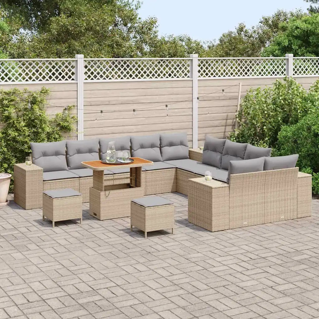 Set Divano da Giardino con cuscino 13 pcs Beige polyrattan 3362067
