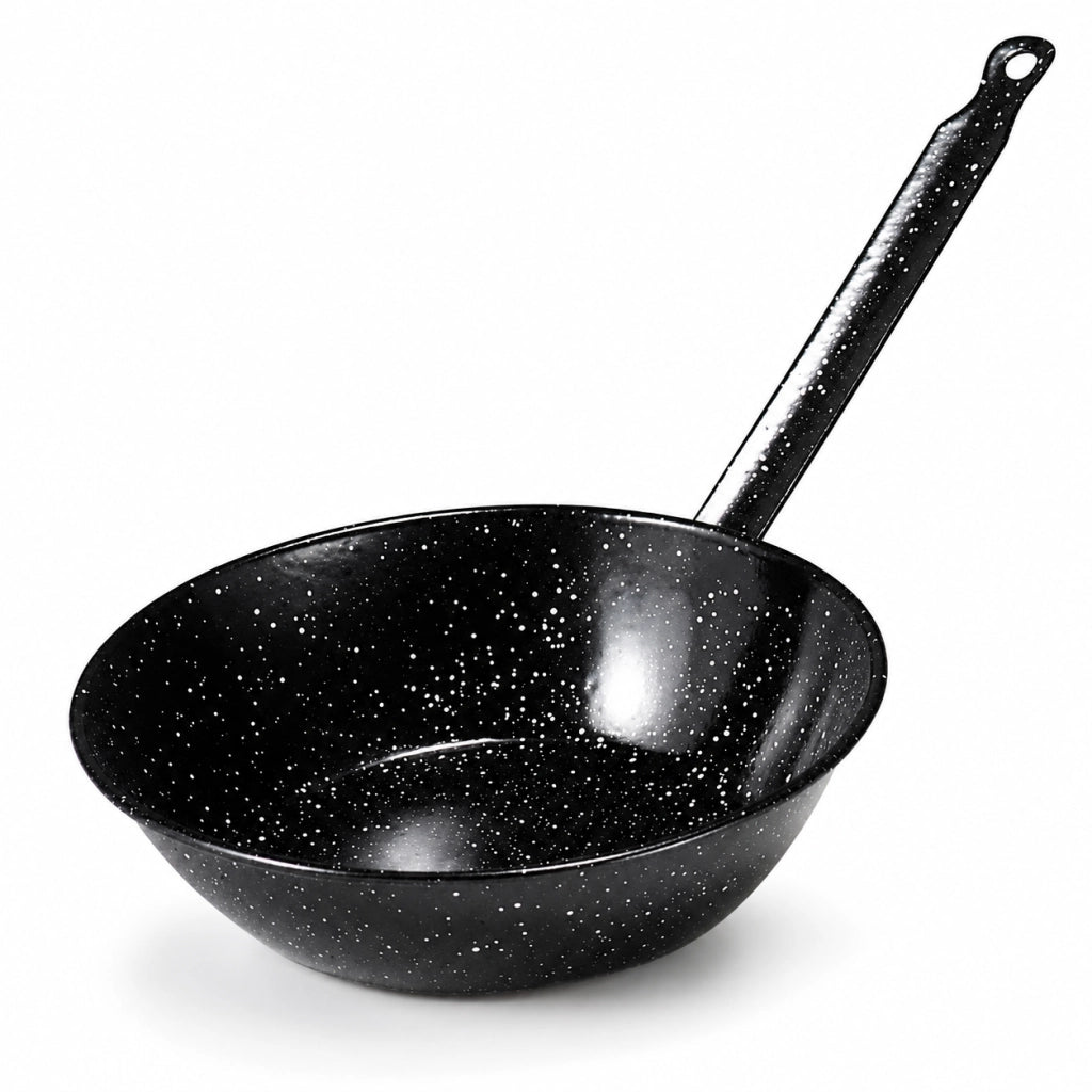 Padella Fonda Smaltata per Fritture,Wok, Cucina al Salto , Nera con Manico, Compatibile con Induzione, Gas, Cucina 30 cm