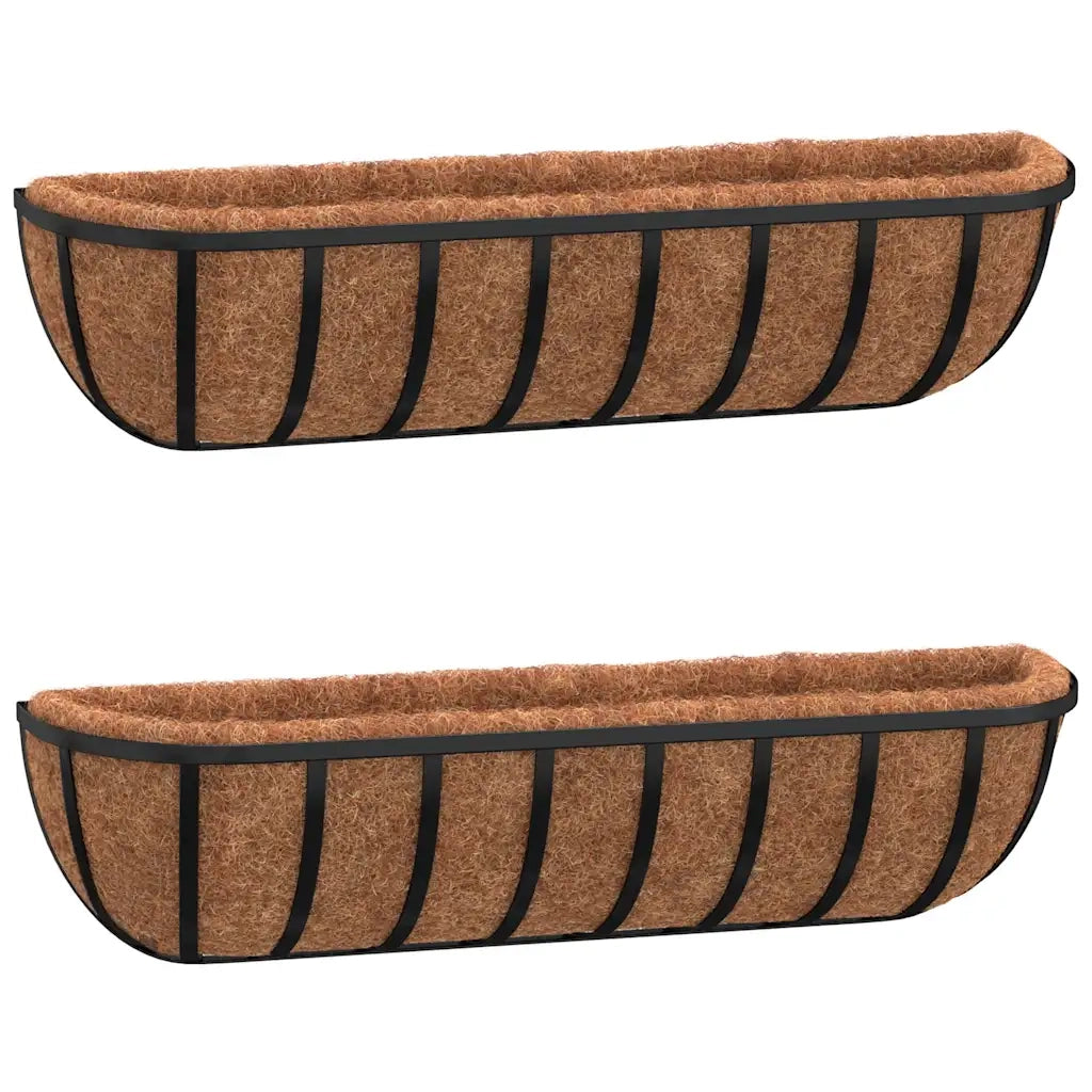 2 pz Fioriere | Cassetta per fiori | Vaso Parete Rivestimenti Cocco Nero 61x19x16cm Acciaio