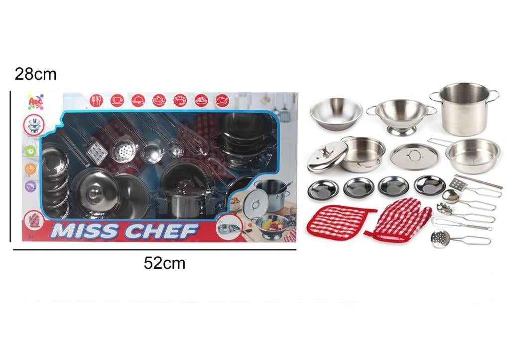 Set Batteria di Pentole Giocattolo Completa Miss Chef