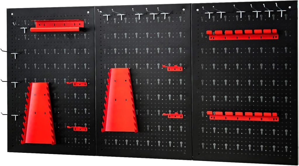 Pannello Forato Portautensili Parete per Attrezzi, Kit per Conservazione degli Attrezzi con 3 Pannelli Forati 25 Accessori, Ideale per Officina e Garage,120 x 60 x 2,5 cm