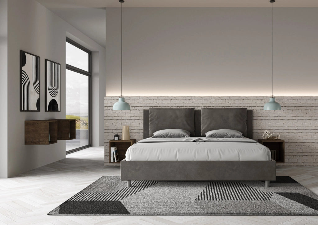 BS COM Letto senza rete imbottito 180x210 microfibra grigio