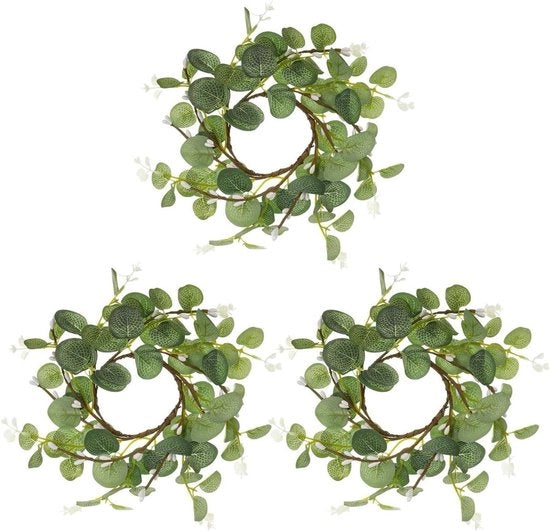 Set di candele con foglie di eucalipto e mirtilli per matrimoni e feste