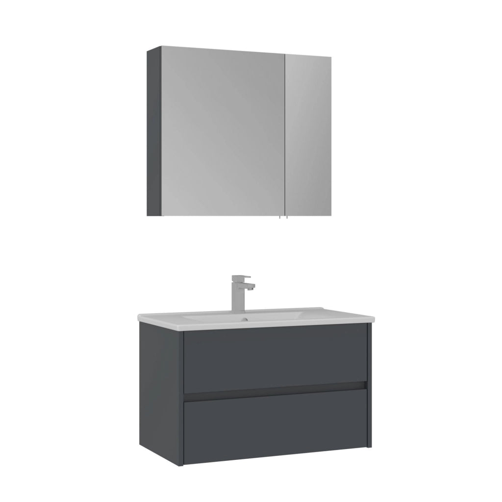 Set mobile lavabo con specchio (2 pezzi) "Side 85 v2" - 85 x 45 x 52 cm - Antracite opaco