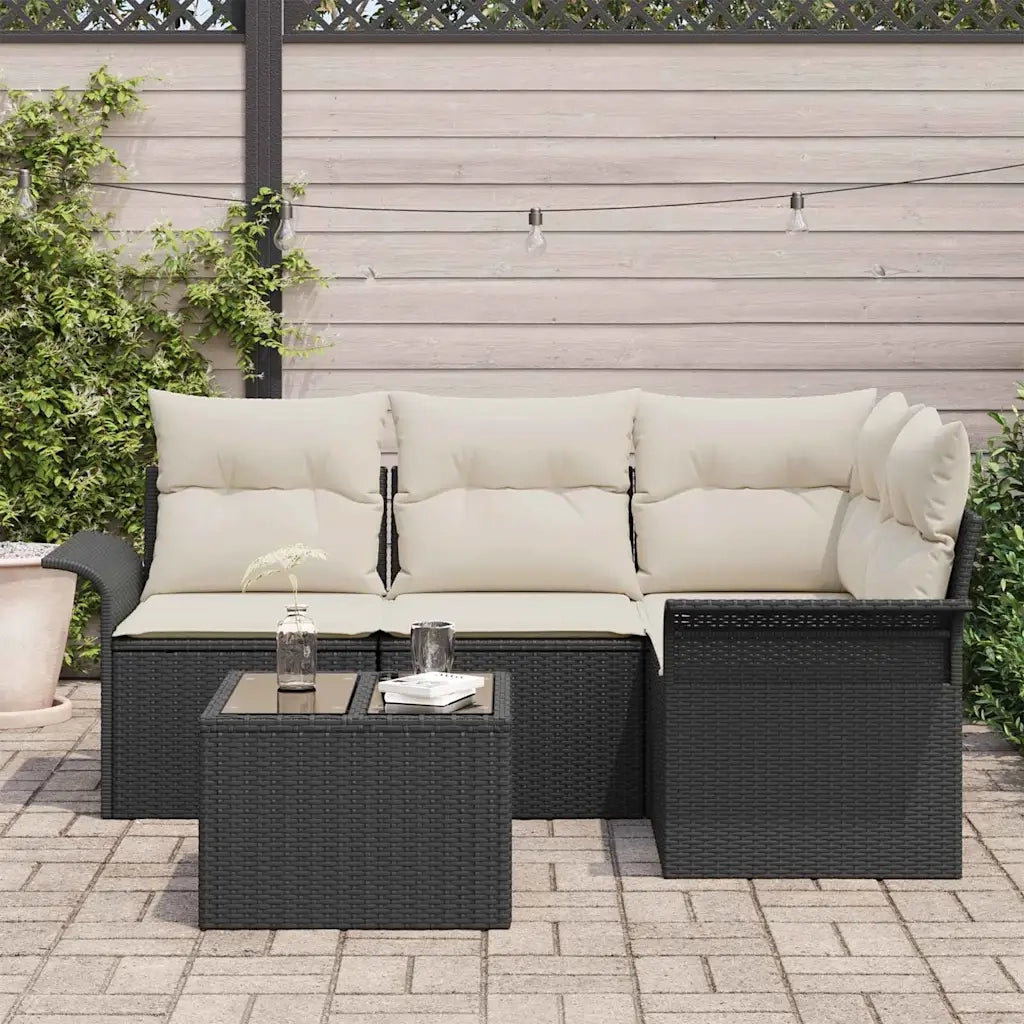 Set Divano da Giardino con archiviazione 5 pcs Nero polyrattan
