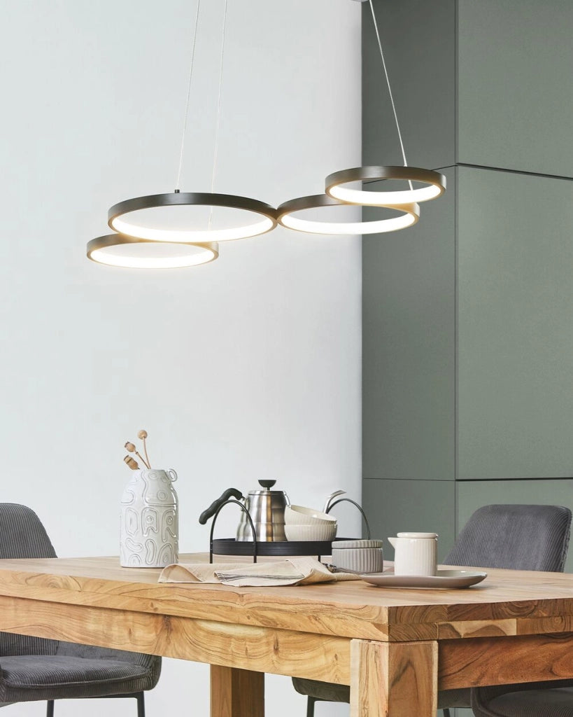 Moderna Lampada a Sospensione Integrata LED Luce 5 Anelli in Alluminio Nero