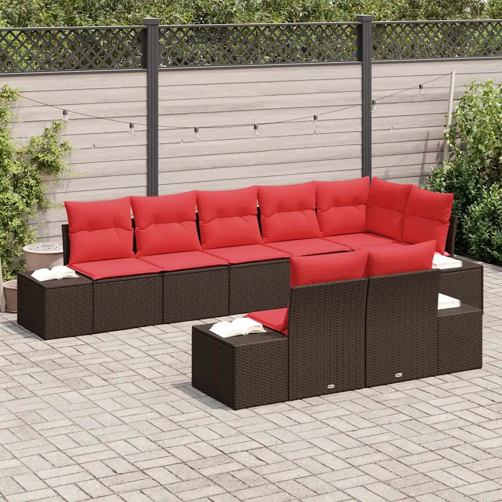 Set Divano da Giardino con cuscino 8 pcs Marrone polyrattan 3347114