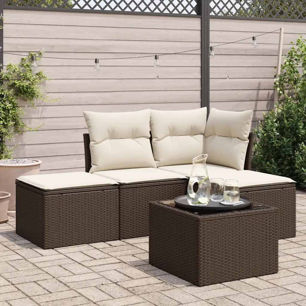 Set Divano da Giardino 5 pz con Cuscini Marrone in Polyrattan 3217493