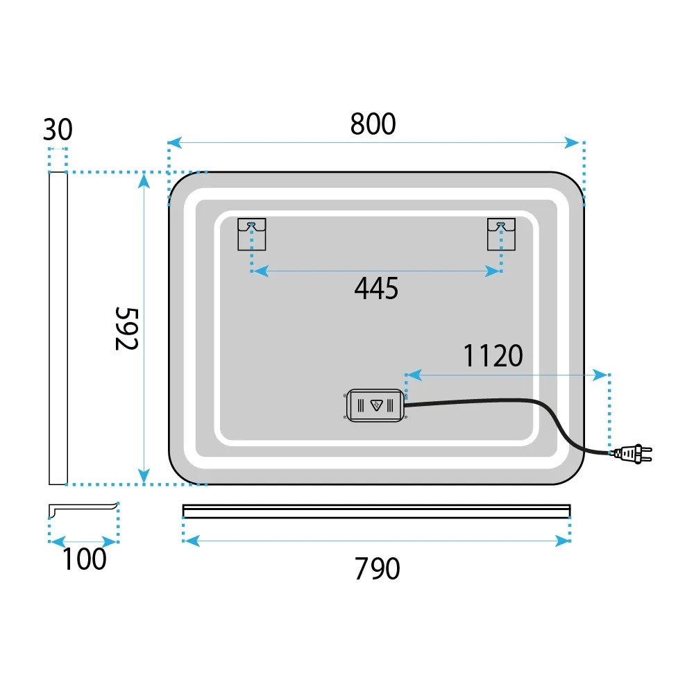 Specchio Da Parete Led Con Mensola 80x60 Cm L-8060