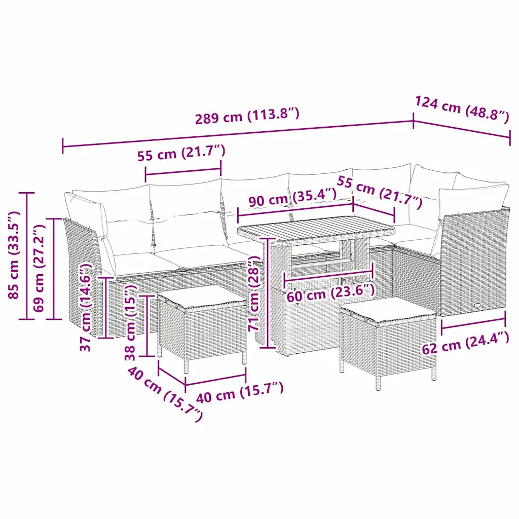 Set Divano da Giardino 8 pcs Beige polyrattan 3361507