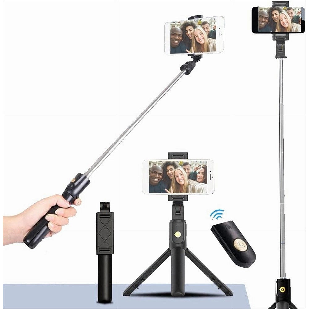 Trade Shop - Treppiede 3in1 Selfie Stick Bluetooth Asta Estensibile Con Telecomando Portatile -