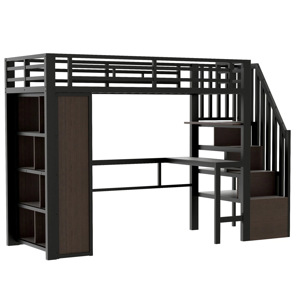 Letto a Soppalco con Scrivania e LED ¨C MINIMAL ¨C Metallo Nero 90x200
