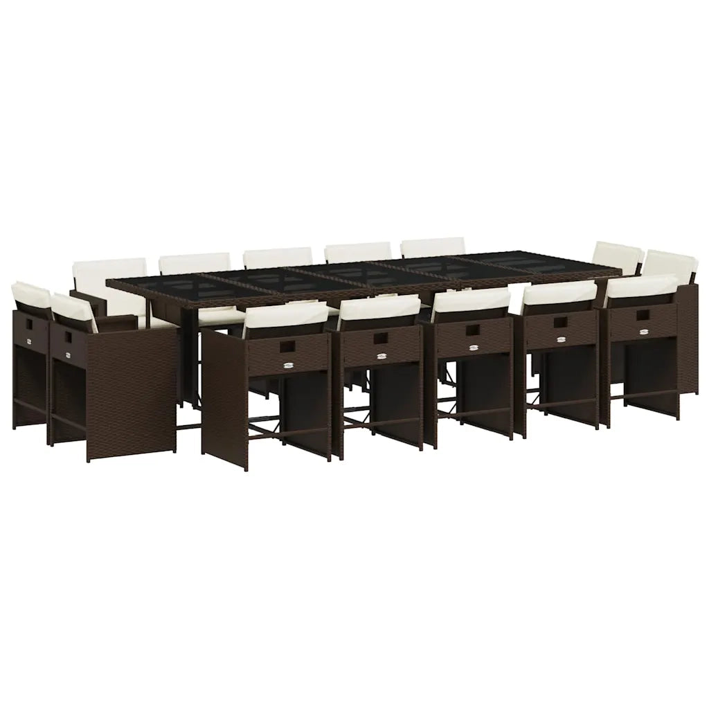 Set da Pranzo da Giardino 15 pz con Cuscini Marrone Polyrattan 3211233