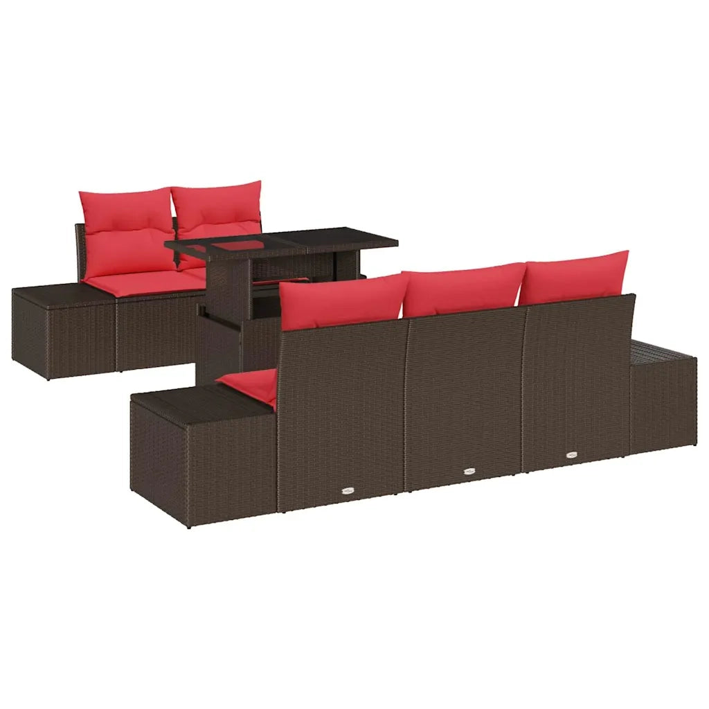 Set di divani con cuscino 6 pcs Marrone e Rosso polyrattan 3349100