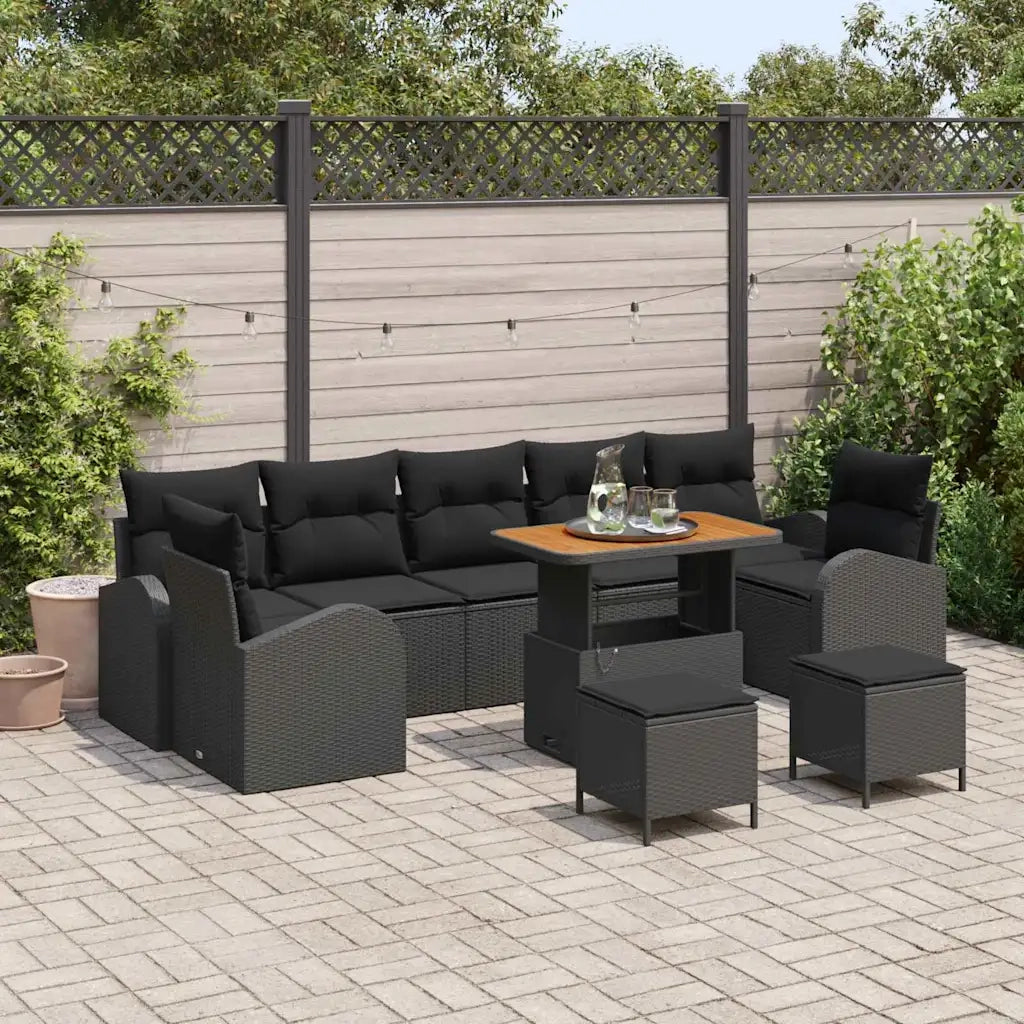 Set Divano da Giardino con cuscino 10 pcs Nero polyrattan 3362379