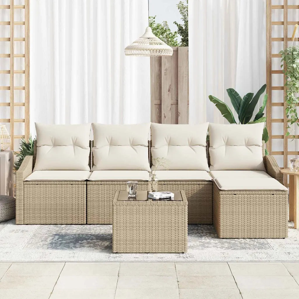 Set di divani con cuscino 6 pcs Beige polyrattan