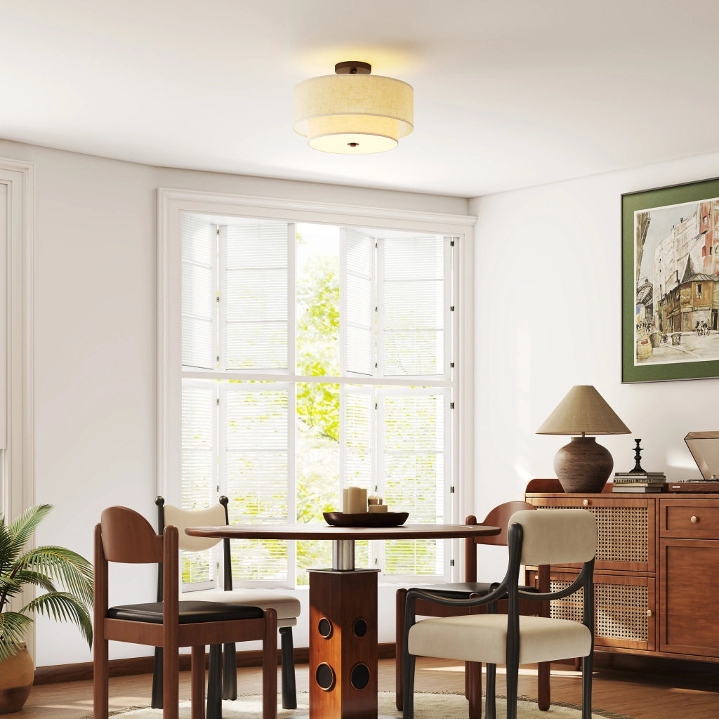 Lampada a sospensione doppia in lino ¨C Minimal ¨C crema