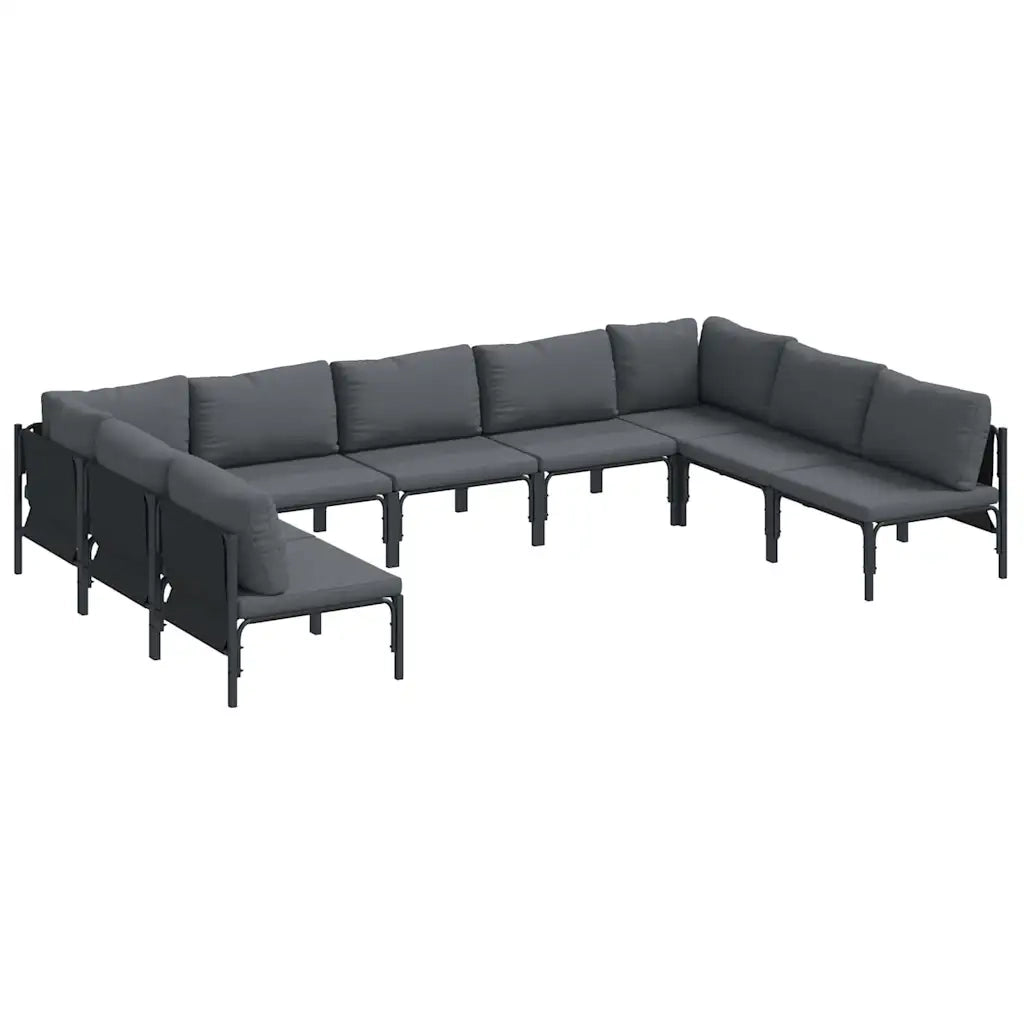 Set Divano da Giardino con cuscino 9 pcs Nero Acciaio