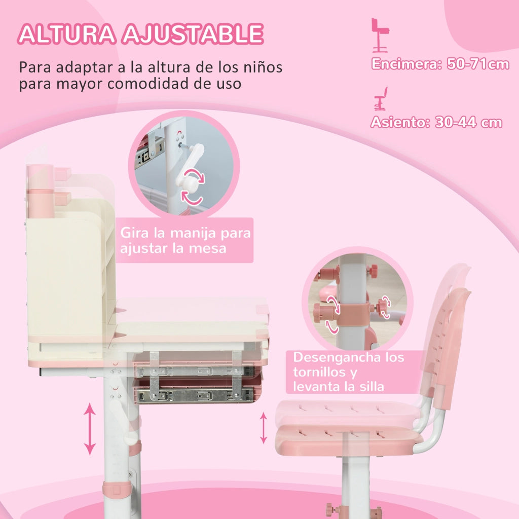 Scrivania Regolabile per Bambini ¨C Minimal ¨C Rosa 80x52x88-109 cm