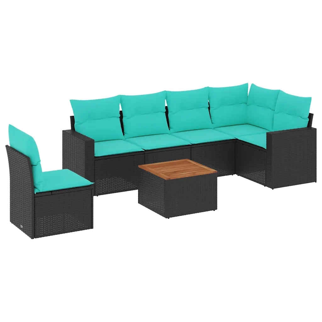 Set Divani da Giardino 7 pz con Cuscini Nero in Polyrattan 3256477