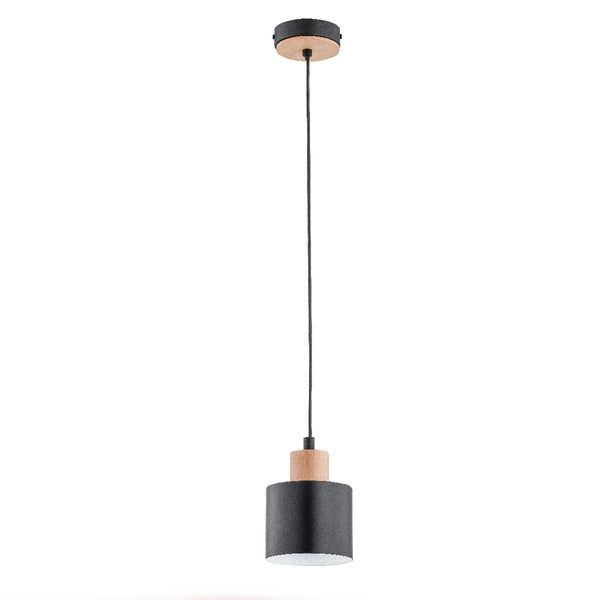 Lampada sospensione industriale nera/legno IVO E27 Alfa