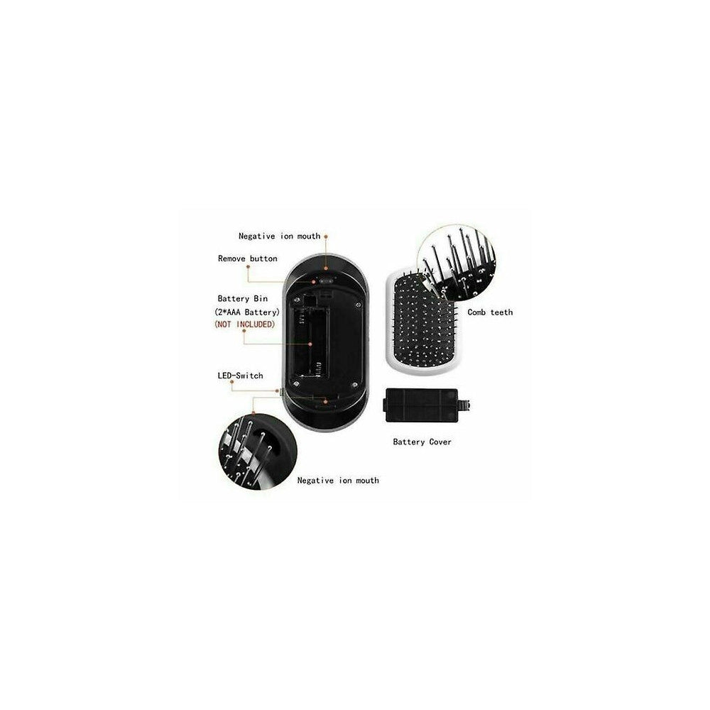 Trade Shop - Mini Spazzola Massaggiante Capelli Ionica Scioglinodi A Batterie Portatile -