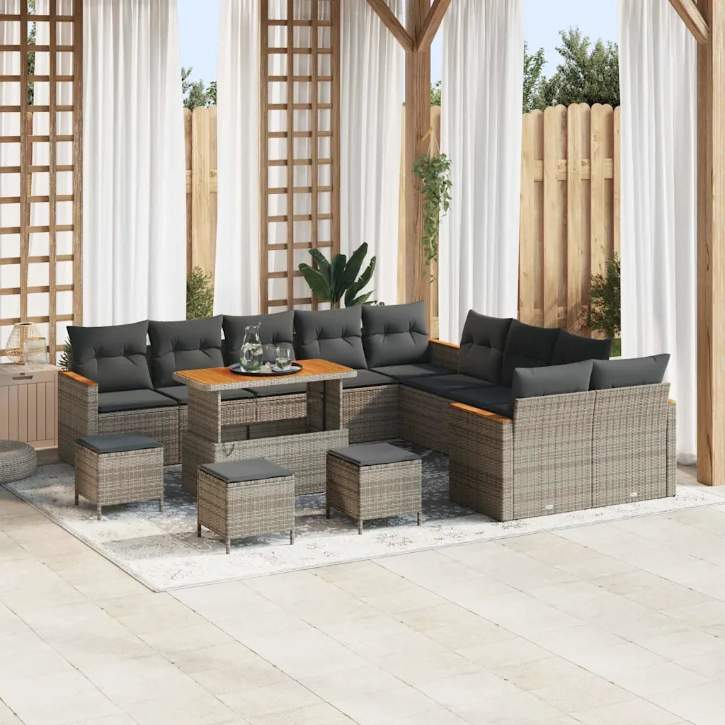 Set Divano da Giardino 14 pcs Grigio polyrattan