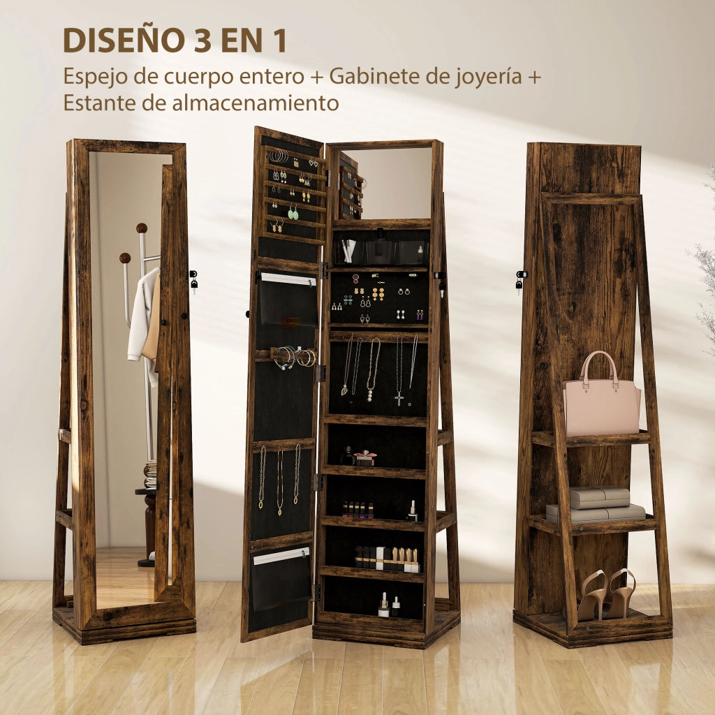 Armadio per Gioielli con Specchio e Chiusura ¨C Minimal ¨C 38x38x160 cm Marrone
