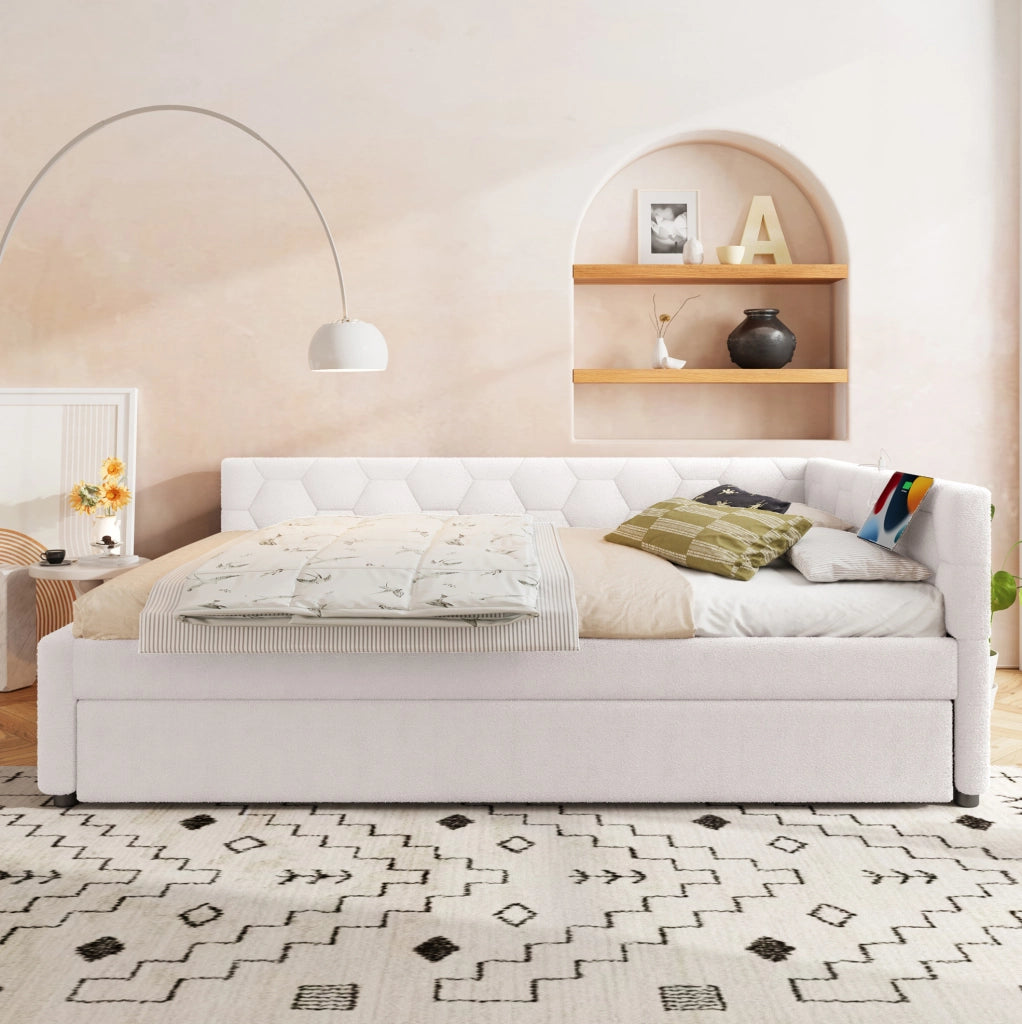 Letto daybed 140x200 cm con letto estraibile, USB, Type-C e luce integrata