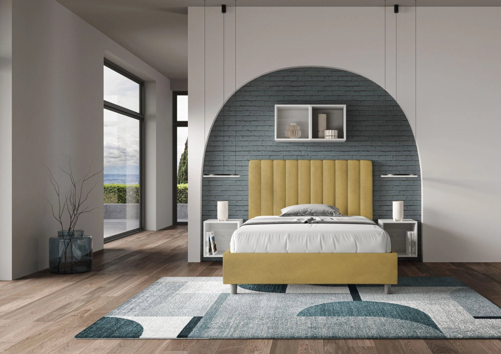 BS COM Letto una piazza e mezza contenitore imbottito 120x210 microfibra ocra