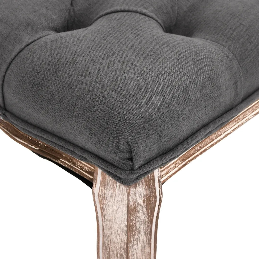 Panca-Sgabello in Lino e Legno Massello 110x38x48 cm Grigio Scuro