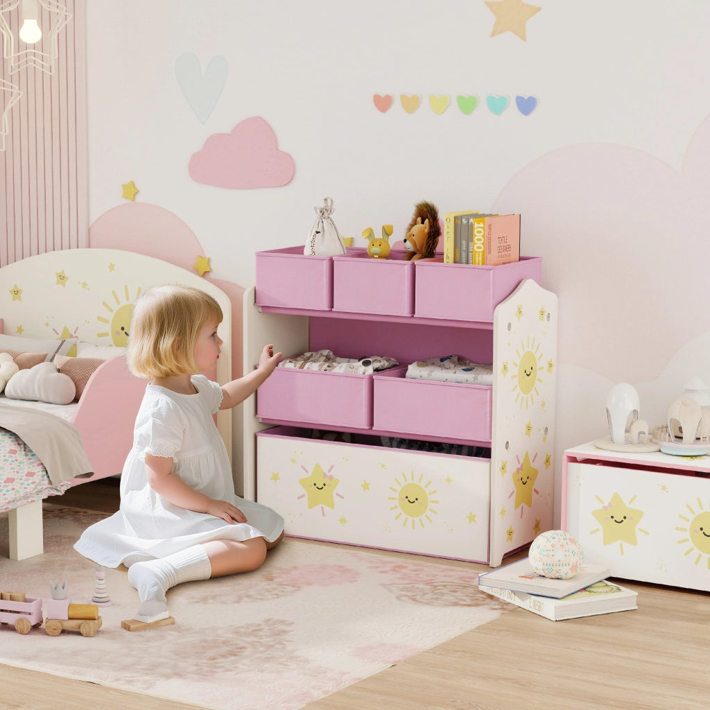 Scaffale per bambini con 6 contenitori in tessuto ¨C Minimal ¨C rosa