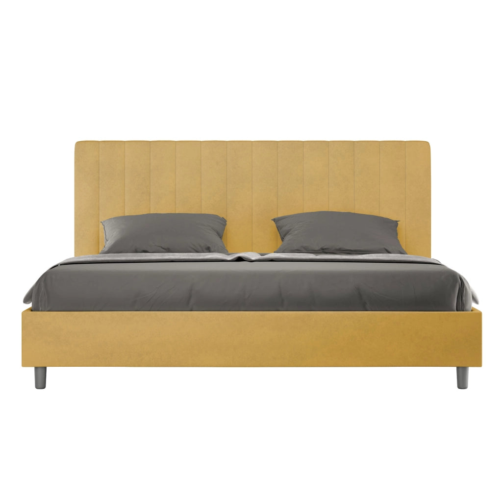 BS COM Letto matrimoniale king size con rete imbottito 180x210 microfibra ocra