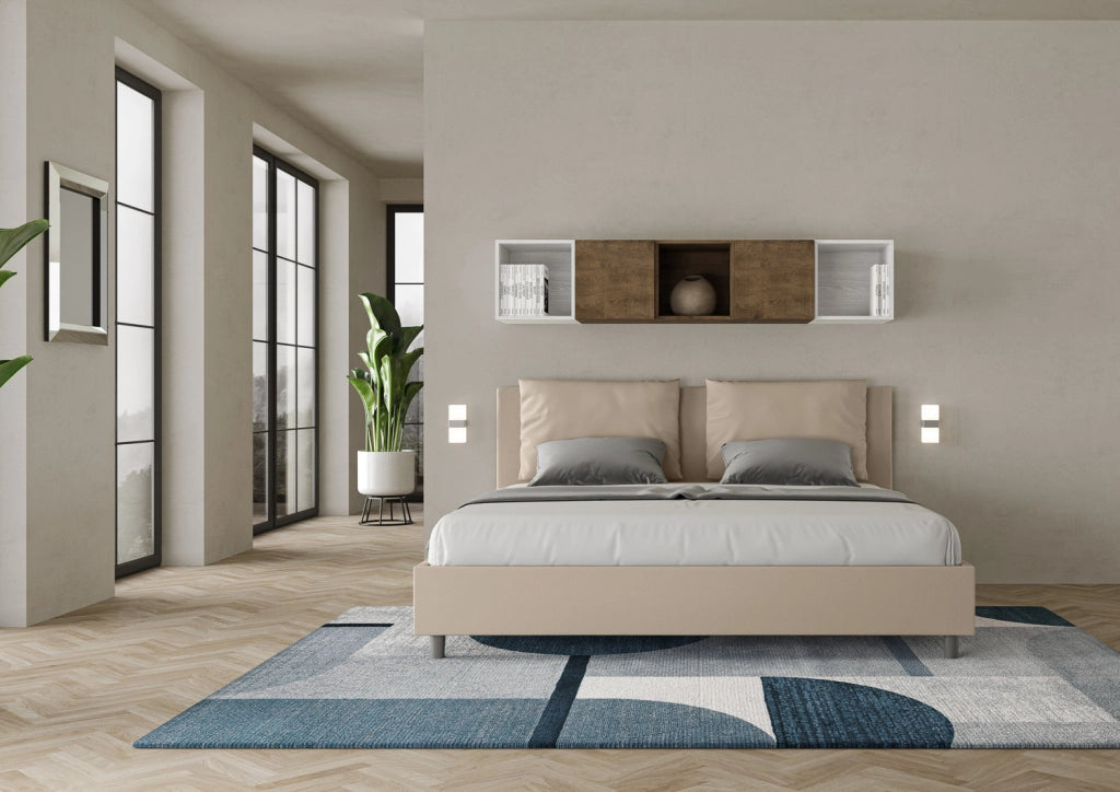 BS COM Letto con rete imbottito 180x200 similpelle tortora