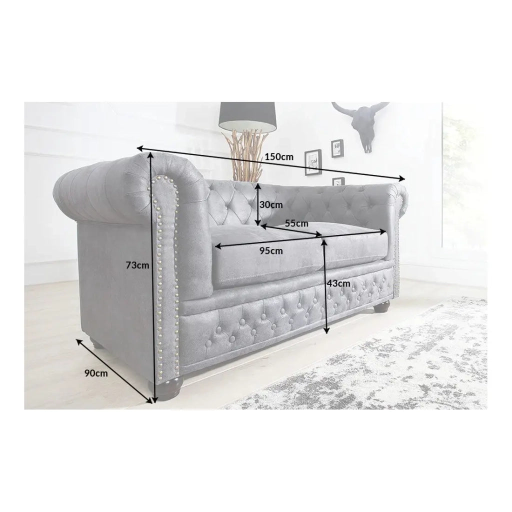 Divano dritto EDGAR - Grigio bluastro - 2 posti - Stile barocco