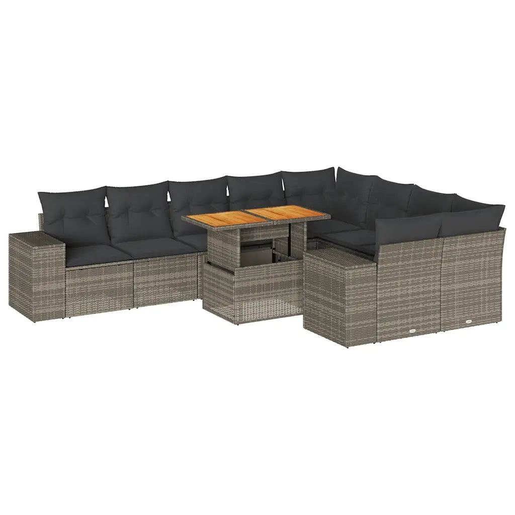 Divano Giardino 10 pz con Cuscini Grigio in Polyrattan Acacia 3327420