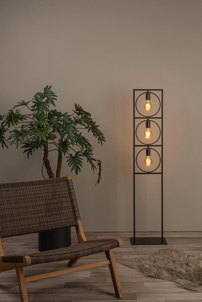 Lampada da terra nera geometrica 3xE27 SUUS Lucide