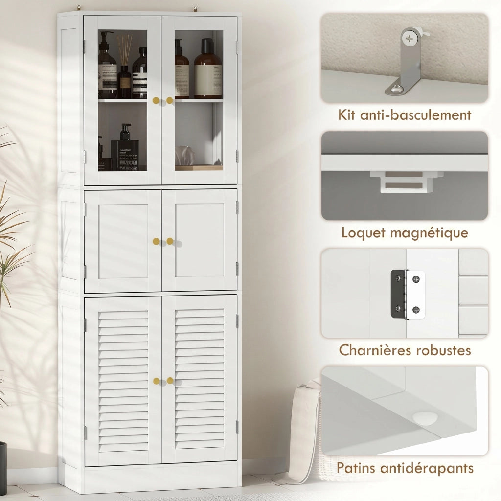 Mobile alto bagno ¨C Xylo ¨C 6 ante con vetro e persiana, ripiano regolabile, bianco
