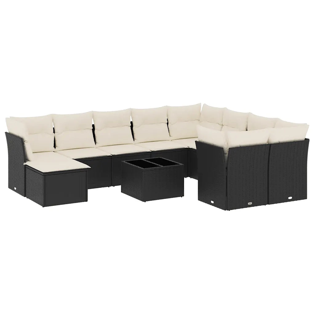 Set Divani da Giardino 11 pz con Cuscini in Polyrattan Nero