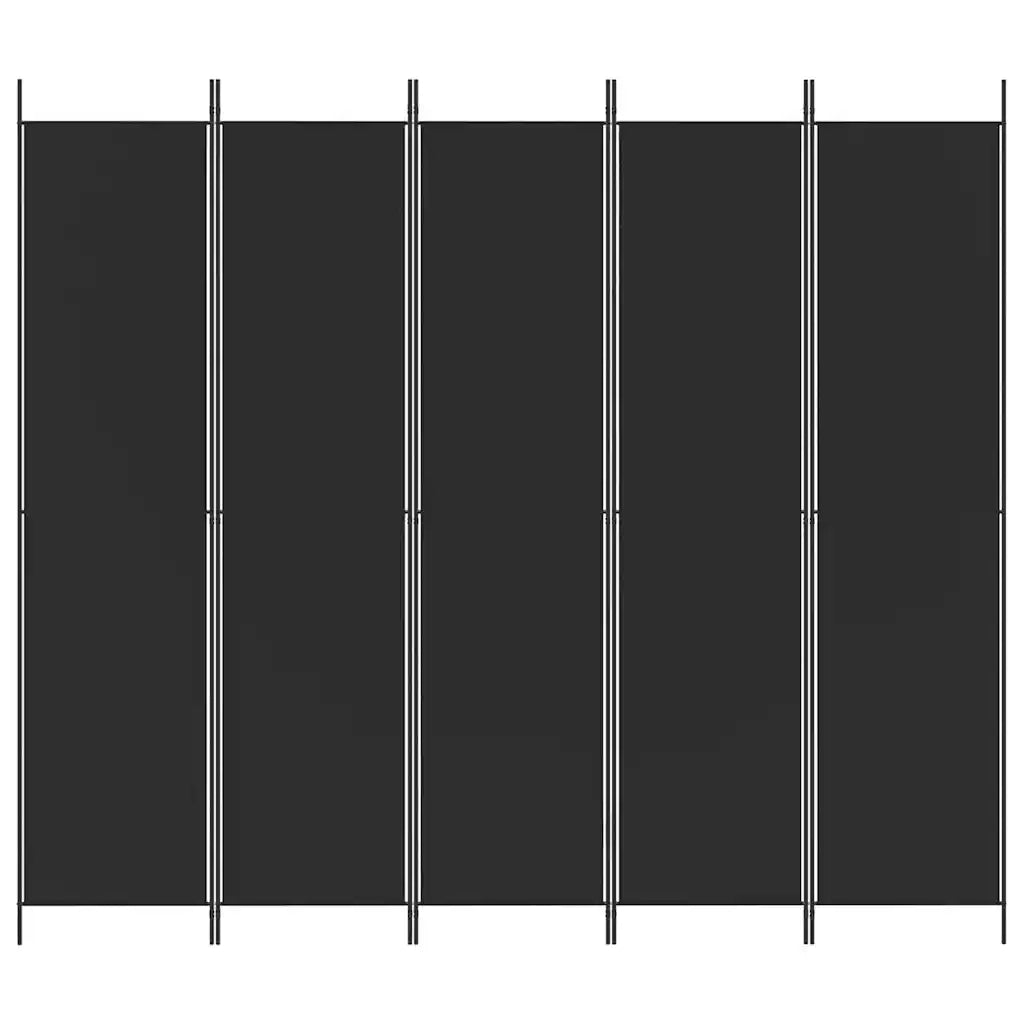 Divisorio 5 Pannelli-Set di 5 pannelli Paravento Nero 250x220 cm Tessuto