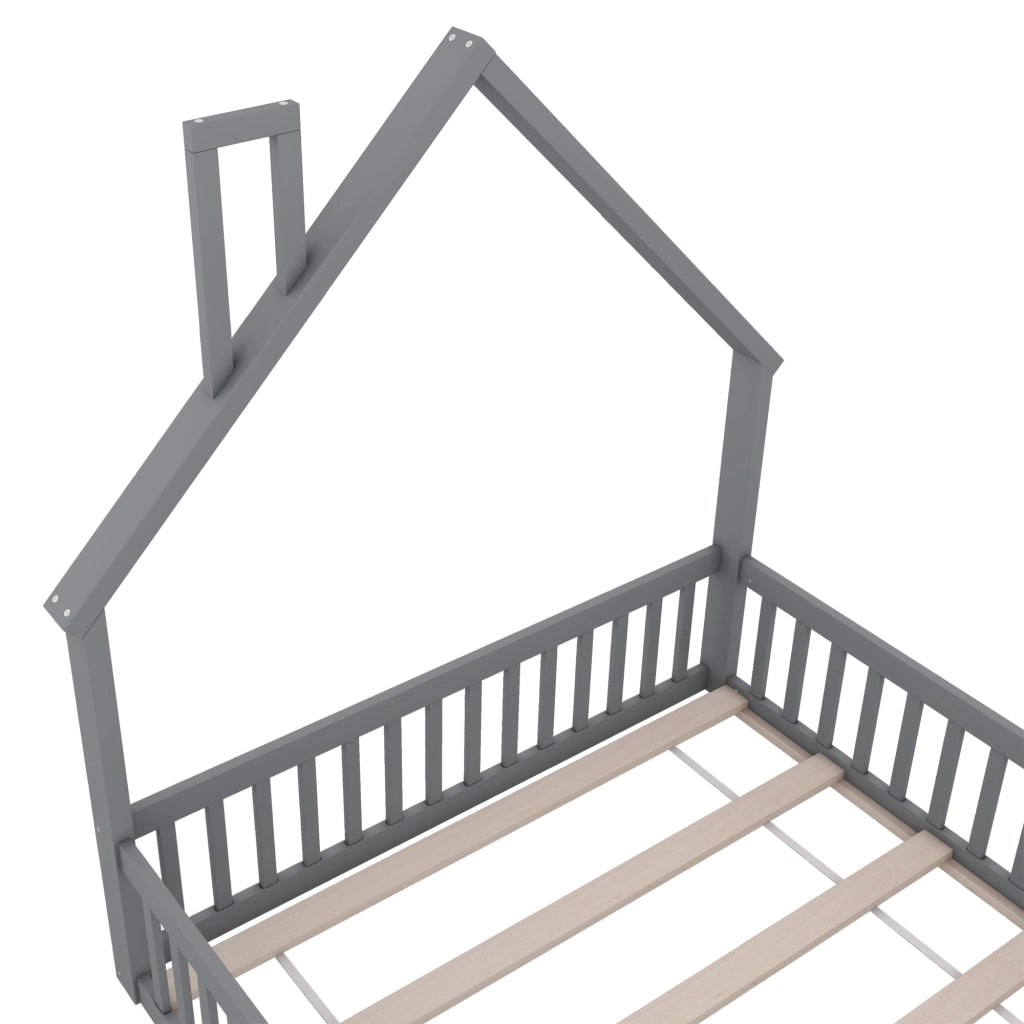 Letto per bambini 140 x 190 cm con forma camino, rete a doghe, grigio